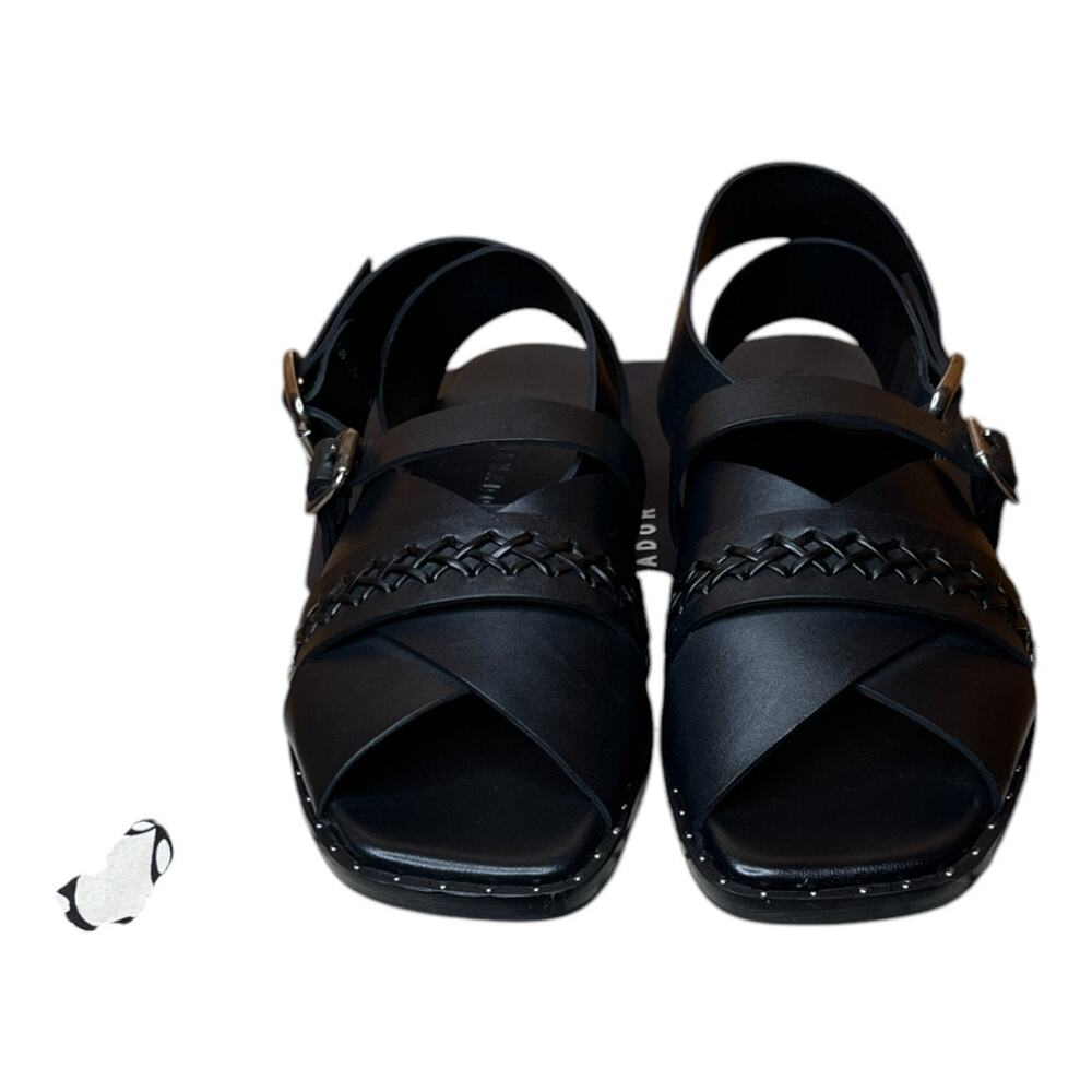 Freda Salvador Black Leather Braided Strap Sandals - Picture 9 of 12